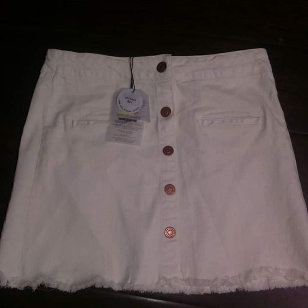 Zara cream color cotton denim raw hemmed skirt